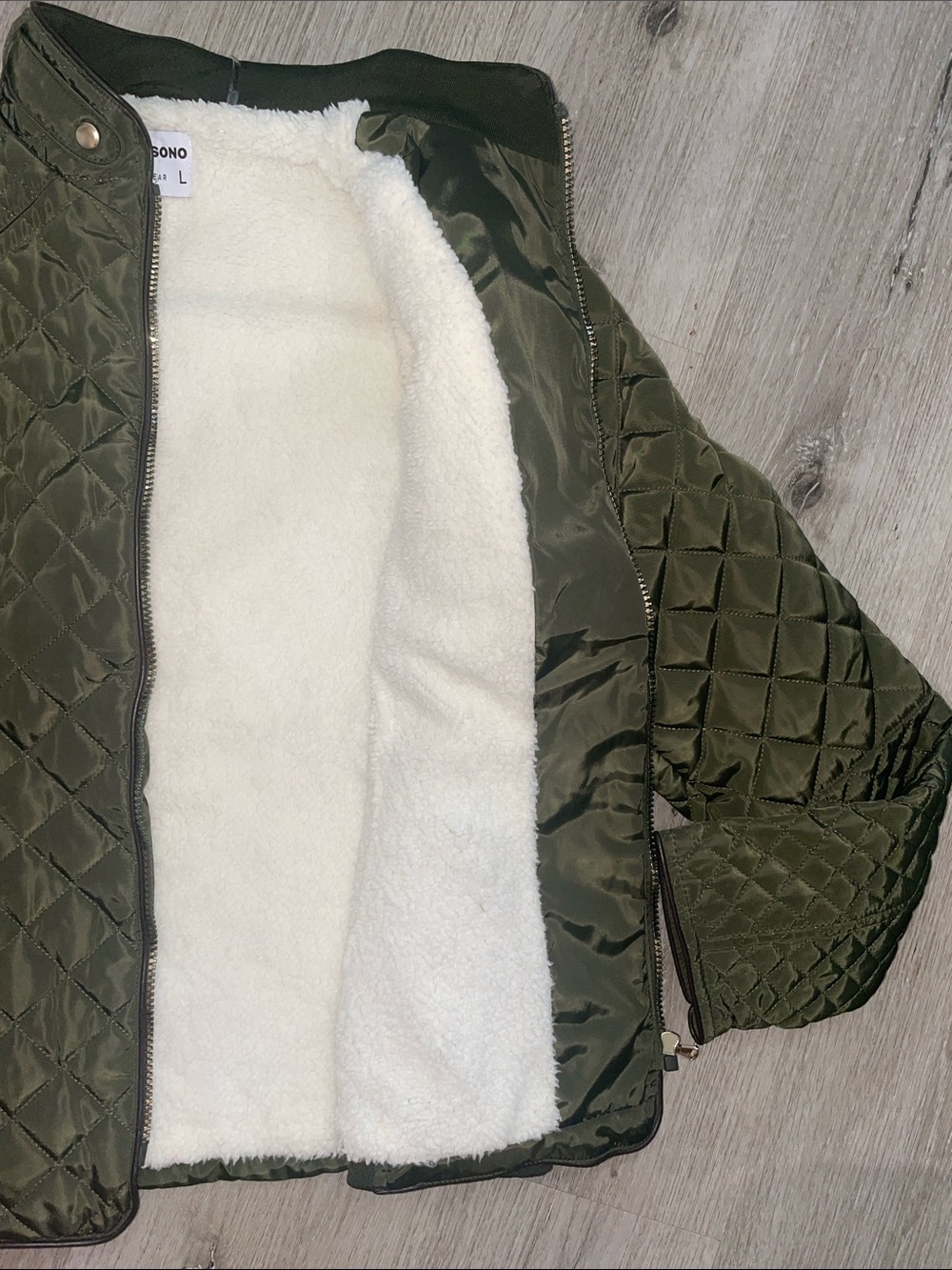 Quilted Olive Green Women's Puffer Jacket with Stand Collar - Picture 7 of 12